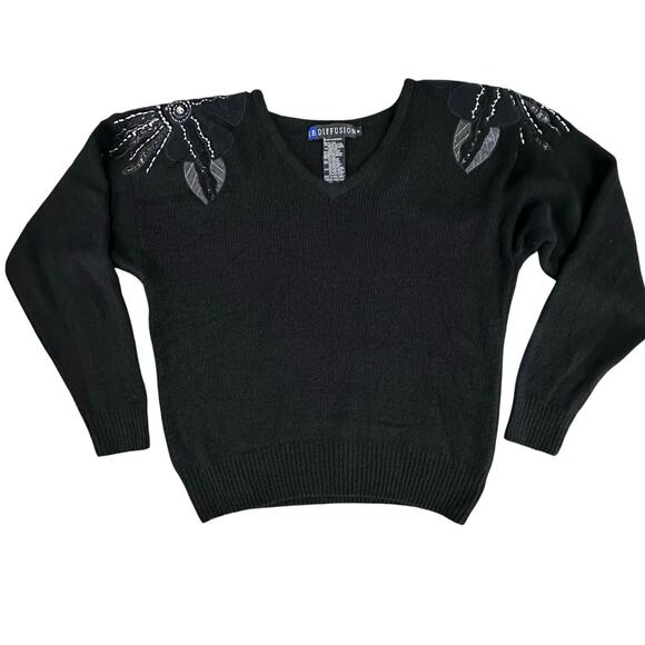 VTG 90's IB Diffusion Women's SZ S Embellished Sweater-Silk Angora Lambs Wool - Picture 2 of 16
